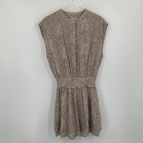 Rails Angelina mini dress linen sand cheetah tan cream smocked layer new Large L - Picture 4 of 7